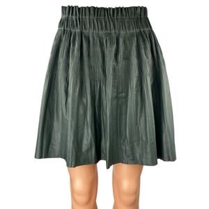 7 For All Mankind Green Faux Leather Elastic Waist Mini A-Line Flared Skirt Sz M